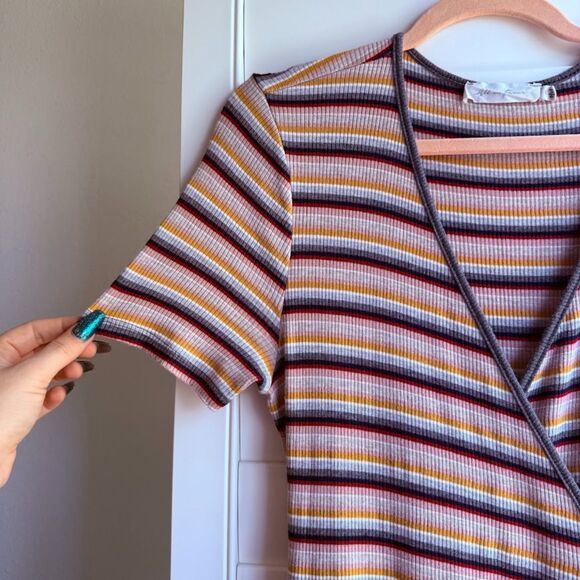 All in Favor Ribbed Wrap Dress in Multicolor Stripes - Picture 7 of 14